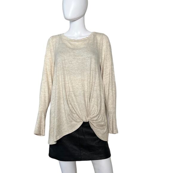 Anthropologie Promesa Oatmeal Beige Brushed Side Knot Long Sleeve Top L - Picture 1 of 5